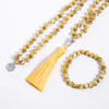 Necklaces 8mm Natural Tiger Eye Beaded 108 Mala Knotted Necklace Meditation Yoga Jewelry Japamala Prayer Rosary Bracelet Set