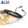 Bangle Ailatu Mens Bracelet Natural Black Onyx Flat bead Stone Macrame Adjustable Bracelet Nice Gift 6mm