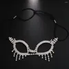 Hårklipp lyxiga kristallrundglasögon Form Tassel Eye Mask Chain Face Jewelry for Women Rhinestone Carnival Masks Brudbandsgåva