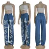 Women s Jeans Echoine Design Print Hight Waist Denim Pant Street Blue Straight Washing Long Fashion Casual 23519 230519