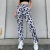 Kvinnor Pants Sports Casual Milk Cow Print Flare Women Street Indie Fashion Lose Long Mid Length Trousers 2023 Spring Autumn