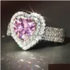 Anelli New Womens Fashion Sier Pink Heart Gemstone Engagement Jewelry Simated Diamond Ring For Drop Delivery Dh9Ya