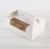 Scatole per cupcake in carta bianca Scatole per imballaggio per torte con manico Scatola per muffin con finestra trasparente SN787