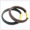 Bracelets 8,26 "Mode en acier inoxydable 316L Argent / Or Couleur Fermoir magnétique Cuir véritable Noir Marron Hommes Femmes Bracelet Bracelet