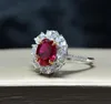 Cluster Rings cmajor sterling zilveren synthetische diamant sieraden mode elegant temperament 14ct imitatie ruby ​​ovale klassieke ring voor vrouwen