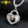 Halsband hjärtan anpassade bildminnesmedaljonger solid hänge halsband baguette kristall kvinnor män hip hop smycken valentins dag gåva