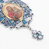 ネックレスヴィンテージの胸部クロスネックレスブルージルコンエナメル正教会ギリシャ十字架骨宝石チェーン宗教クラフトクリスマスギフト