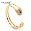 Bangles VAROLE Unique Paper Clip Gold Color Cuff Bracelet Shining Crystal Bangle Bracelet For Women Bracelets Bangles Pulseiras