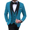 남자 정장 mens 3 stuk 블랙 숄 리버스 캐주얼 브루드 gom 흡연 voor bruiloft kostuums mannen 2023 (Blazer Vest Broek)