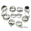 Pierścienie opaski 10pcs/Zestaw Vintage Crown Flower Serce Słoni Knuckle Pierścień Elegancki Big Hollow for Women Fashion Biżuter