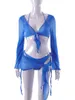 Tvådelt klänning Hugcitar Summer Women Blue 4 Pieces Swiming Suit Halter Bikin Matching Set With Cover Up Beach Outfits Sexiga co ords kläder 230519