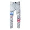 Męskie dżinsy moda High Street Raped Umyjane spodnie Blue Streetwear Hip Hop Dżinsowe spodnie dla mężczyzn Slim Fit