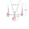 Pendant Necklaces New Arrival Pink Opal Waterdrop Necklace Earring Set For Women Elegant Infinite Charm Statement Jewelry Drop Deliv Dhhua