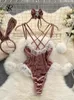 Kvinnors jumpsuits rompers Singreiny Sweet Velvet Sensual bodysuits Women spets sparkad backless playsuit mode body y2k erotic cosplay sexig rompers 230520