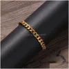 Kette Herren 18 Karat vergoldete Edelstahlarmbänder Hochglanzpolierter sechsseitiger Schliff Miami Cuban Link Lobster Buckle Armband Drop Deli Dhx6J