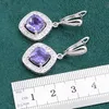 Set set di gioielli geometrici in argento sterling 925 con ametista viola per bracciale da donna, orecchini, collana, anello pendente