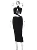 Basis Casual jurken Sexy Halter Backless Cut Out Out Bodycon Midi Dres Mouwloze Black Home Party Club Evening Long 2023 Summer Vestidos 230519