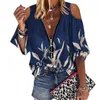 Womens Blouses Shirts Summer Women TShirts Sexy Off Shoulder Short Sleeve Tops Tie Dye Printing Zip Up V Neck Clothing 230519