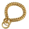 Halsband 10/12/14/16mm rostfri kedja hundkrage guld färg kubansk länk hund glid kedja choke krage stål stark slip hund krage för husdjur