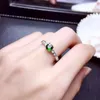 Cluster Anneaux Élégant Classique Simple Rond Naturel Vert Diopside Gem Anneau S925 Argent Gemme Femmes Fille Fête Cadeau Bijoux