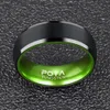 Anelli Nuovo anello da uomo in carburo di tungsteno da 8 mm di larghezza Bordi smussati spazzolati neri con rivestimento in alluminio verde/blu/rosso/arancione/viola 614