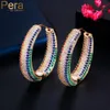 Huggie Pera Exclusive Design Micro Multicolor CZ Stone Paved Gold Big Circle HoopEarrings for Ladies Costume Party Jewelry e679