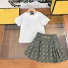 23ss jupe ensemble enfant ensembles vêtements de créateurs pour enfants filles col rond complet double F impression t-shirt à manches courtes taille élastique jupes imprimées costume bébé vêtements