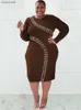 Casual Dresses Chic and Elegant Dress Plus Size Women Autumn Long Sleeve Midi Dress Slinky Cut Out Knit Dress Wholesale Bulk Dropshipping L230520