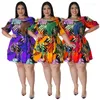 Party Dresses African For Women Dashiki Lantern Sleeve Sexig blad Kort klänning Summer Kläder Vestidos Ankomst