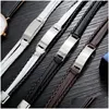 Other Bracelets High Quality Stainless Steel Engraved Stackable Layered Bracelet Leather Genuine Braided Black For Mens Hand Drop De Dhe3V