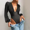 Mumins femininos Rompers Mulheres Bodysuits Sexy Deep Vneck Sleeve Bodycon Body Basic Body Tops