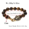 Armband Luxury 12mm Tiger Eye Stone Pärlor Armband Män Guld Silver Color Dragon Head Charms Zircon Armband For Women Men Gift