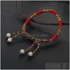 Kette Bohemian Ethnische Mode Geflochtenes Armband Für Frauen Männer Glück Rote Seil Schnur Handgemachte Gewebt Valentinstag Schmuck Geschenk Drop D Dh67I