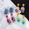 Dangle Boucles D'oreilles Lustre Rétro Peinture À L'huile Fleurs Photos Rectangle Goutte Crochet Animaux Voyage Paysage Lune Peintures Imprimer JewDangle