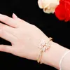 Bangle Pera High Quality CZ Stone Setting Indian Style Yellow Gold Color 3D Flower Round Bracelet Bangle for Wedding Women Jewelry Z052