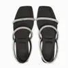 Sandaler Traf Woman Black Flat Sandals Summer Chic paljetter Rems Square Toes Flats mode Bekväma Flatform Women 230519