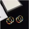 Boucles d'oreilles gemmes colorées Boucles d'oreilles de créateurs de bande de luxe pour femmes vintage cuivre Lettre G Boucles d'oreilles Double G bijoux