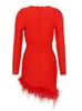 Robes décontractées femmes hiver mode Sexy à manches longues col en V plume rouge Mini robe de pansement 2023 tricoté élégant soirée Club fête