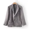 Men's Suits Mens Linen Striped Sportcoat Fashion Loose Fit Sports Coats Casual Two Buttons Blazer Jacket Costume Homme