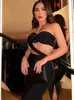 Basis Casual jurken Sexy Halter Backless Cut Out Out Bodycon Midi Dres Mouwloze Black Home Party Club Evening Long 2023 Summer Vestidos 230519