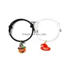 Catena europea e americana Link Set di gioielli di Halloween Magnete a cuore si attraggono Bracciali di coppia per donne Uomini Cappelli di zucca C Dhpv5