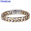 Bracelets Luxury Never Fade Gold Plated Bracelet Men 12MM Link Chain Mannen Armband Men's Bracelets Bangles Man Wristband Gift Engraveable