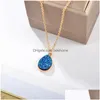 Pendentif Colliers Nouvelle Arrivée Goutte D'eau Résine Druzy Collier Pour Femmes Blanc Rose Bleu Géométrie Plaqué Or Chaîne Bijoux De Mode D Dh6Al