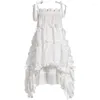 Sıradan elbiseler hstar yaz 2023 pist dantelli fırfır Kore peri plaj parti vestidos kadınlar midi beyaz gevşek kayma sundress