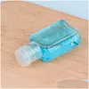 Förpackningsflaskor 30 ml Hand Sanitizer PET Plastflaska med Top Cap Clear Square -form för kosmetika engångsavleveranskontor DHUD6