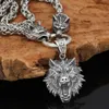 Necklaces Nordic viking Odin wolf with wolf head Geri and Freki necklace Stainless steel for men king chain with valknut gift bag