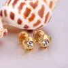 Earrings ASONSTEEL 12pairs/Lot Colorful Cubic Zirconia Flower Screw Stud Earring Gold Color Stainless Steel Baby Earring Wholesale Women