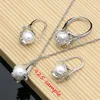 Set Fiore Argento 925 Set di gioielli da sposa Foglie Perla Bianca Zircone per le donne Orecchini pendenti con ciondolo da sposa Anelli aperti Collana Set