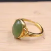 Küme Yüzükleri 18K Sarı Altın Gerçek S925 STERLING Gümüş Yüzük Kadınlar Yeşil Jade Jasper Büyük Taş Bandı Beden Boyut 5-9