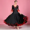 Vêtements de scène noir et rouge rétro manches évasées robe de danse de salon vêtements de danse standard valse viennoise Costumes Foxtrot robe de bal